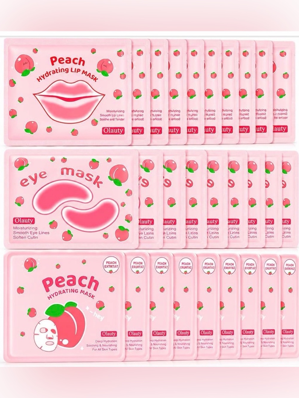 🆕 30pc Peach Face, Eye & Lip Mask Set 💖✨